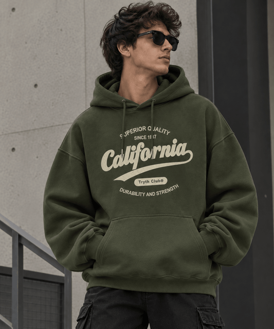 TEEZO olive green California oversized graphic hoodie