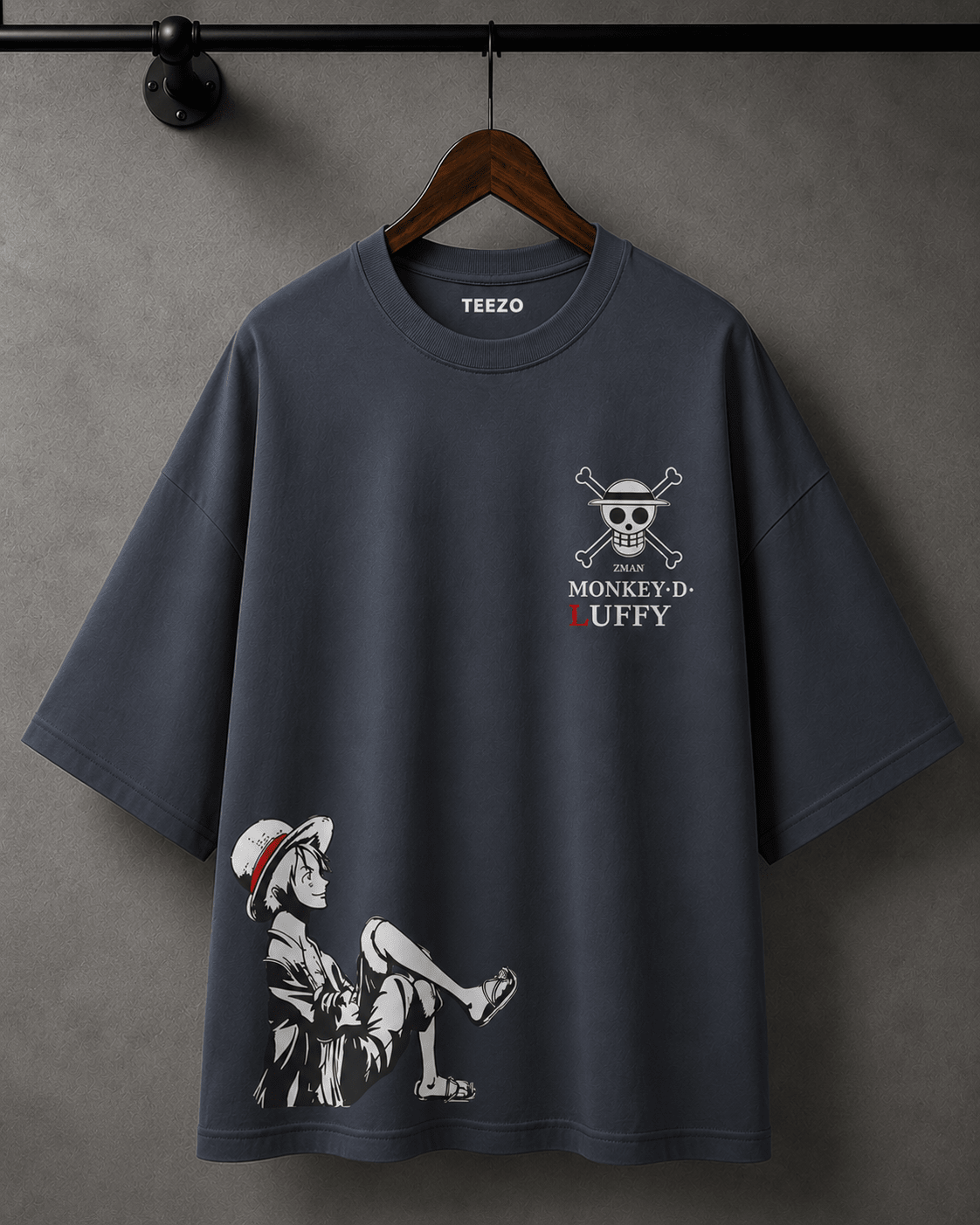 Monkey D. Luffy oversized anime graphic cotton T-shirt for unisex streetwear