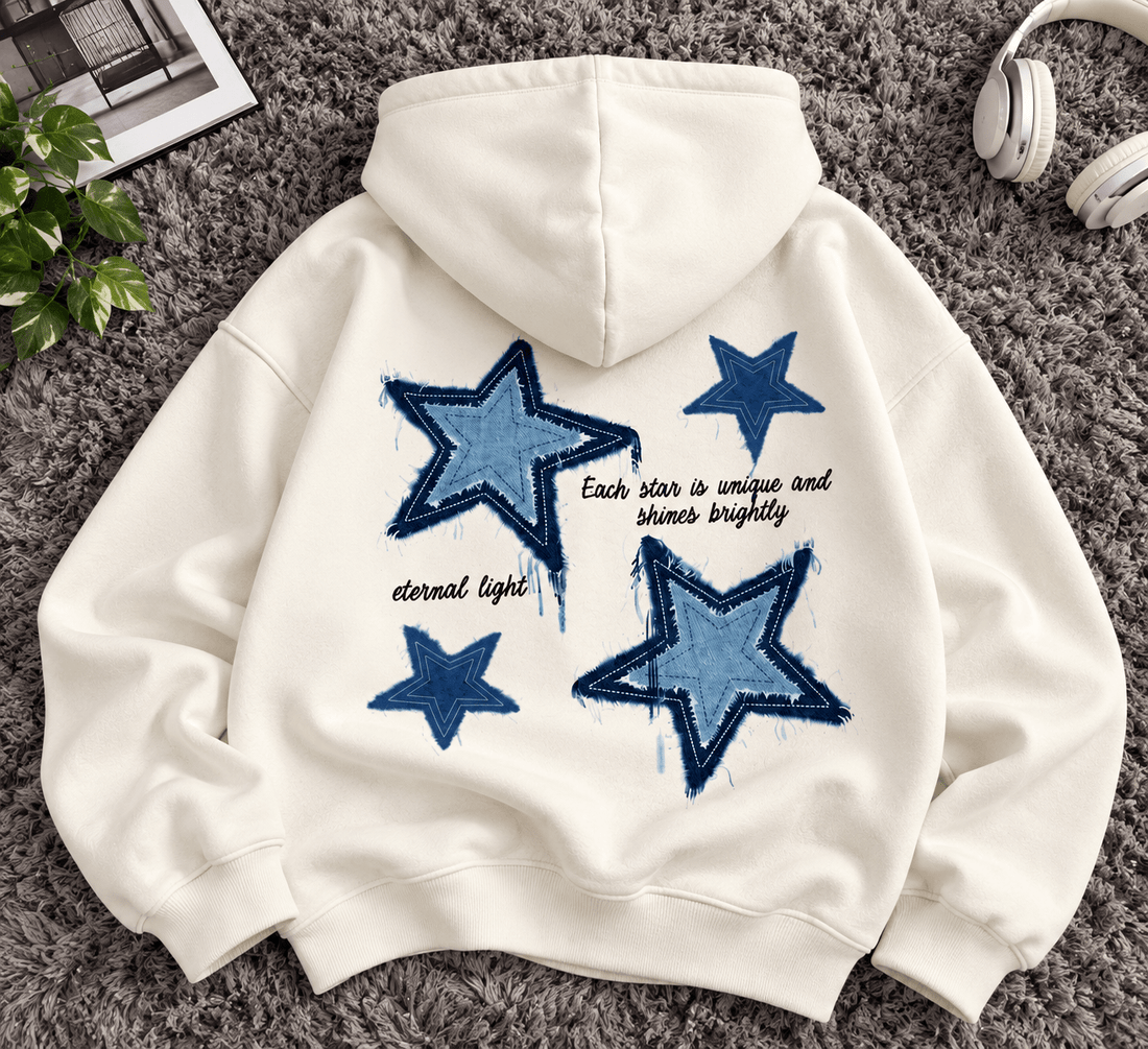 Blue Star Graphic Hoodie – Cream Streetwear Style | TEEZO - Teezo
