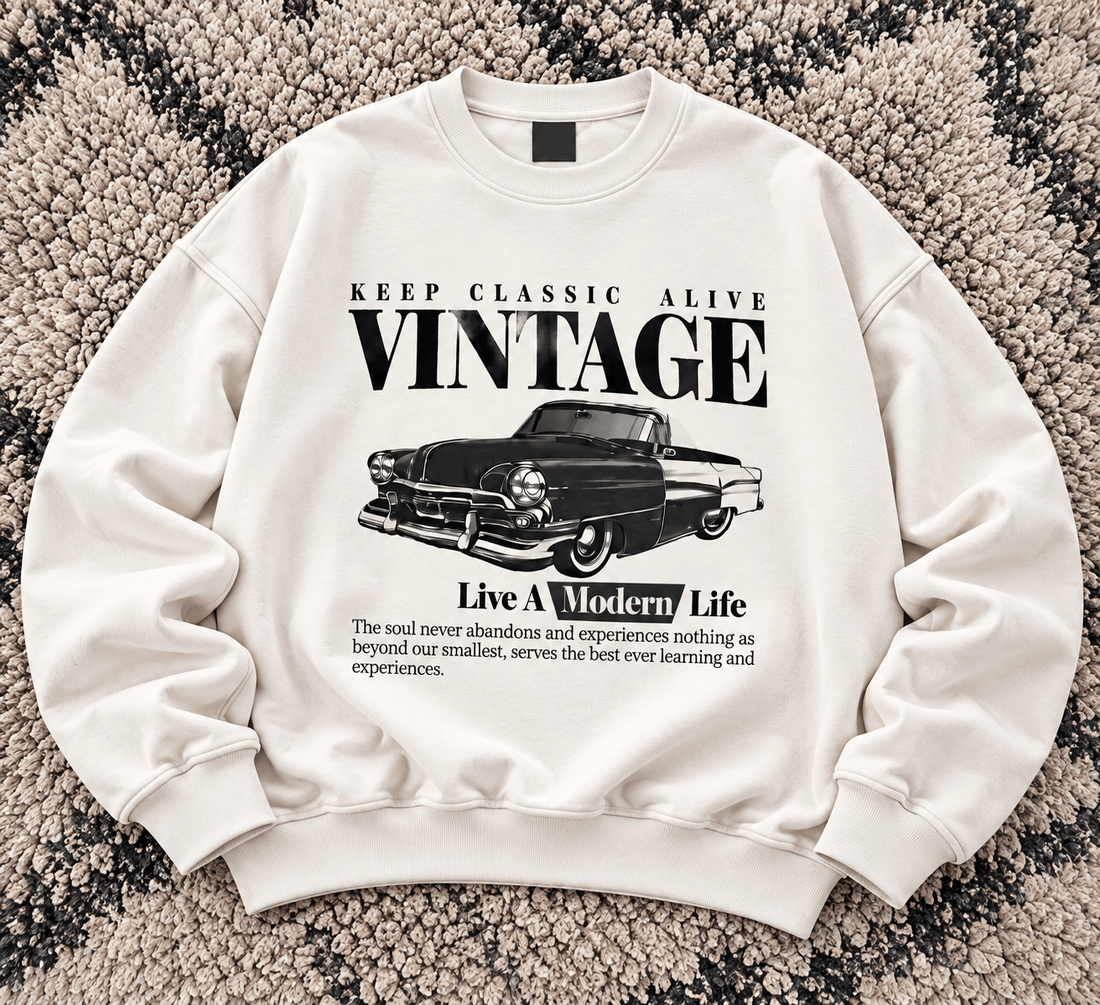Off-White Vintage Car Graphic Sweatshirt – Retro Streetwear | TEEZO - Teezo