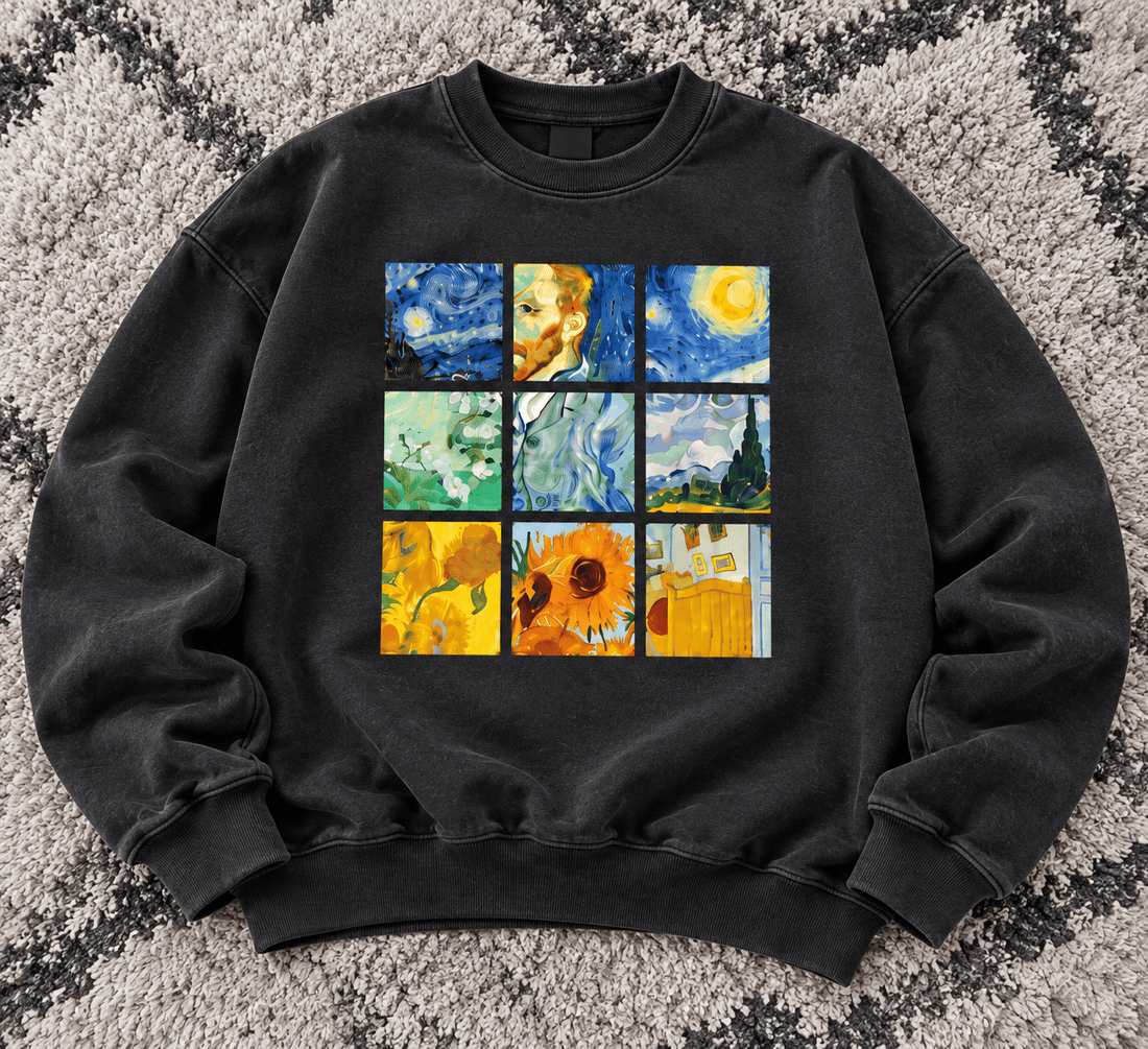Van Gogh-Inspired Graphic Sweatshirt – Black Artistic Streetwear | TEEZO - Teezo