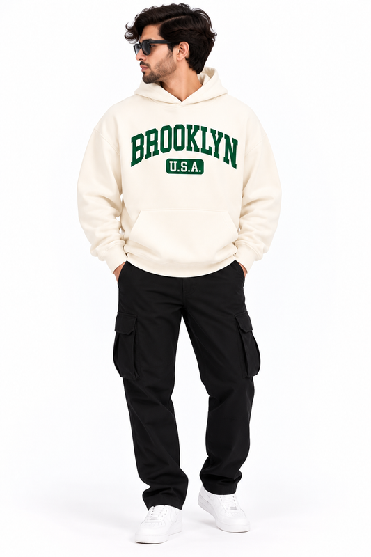 Brooklyn Graphic Oversized Hoodie – Off White | TEEZO