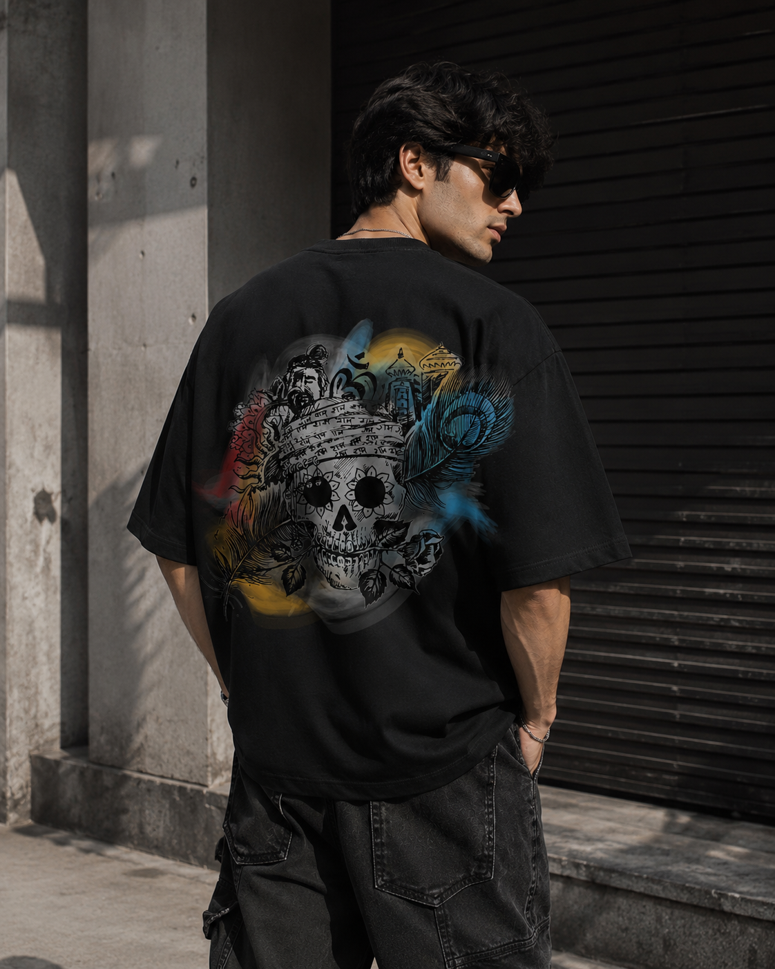 TEEZO Shadow Skull premium 100% cotton oversized drop shoulder T-shirt