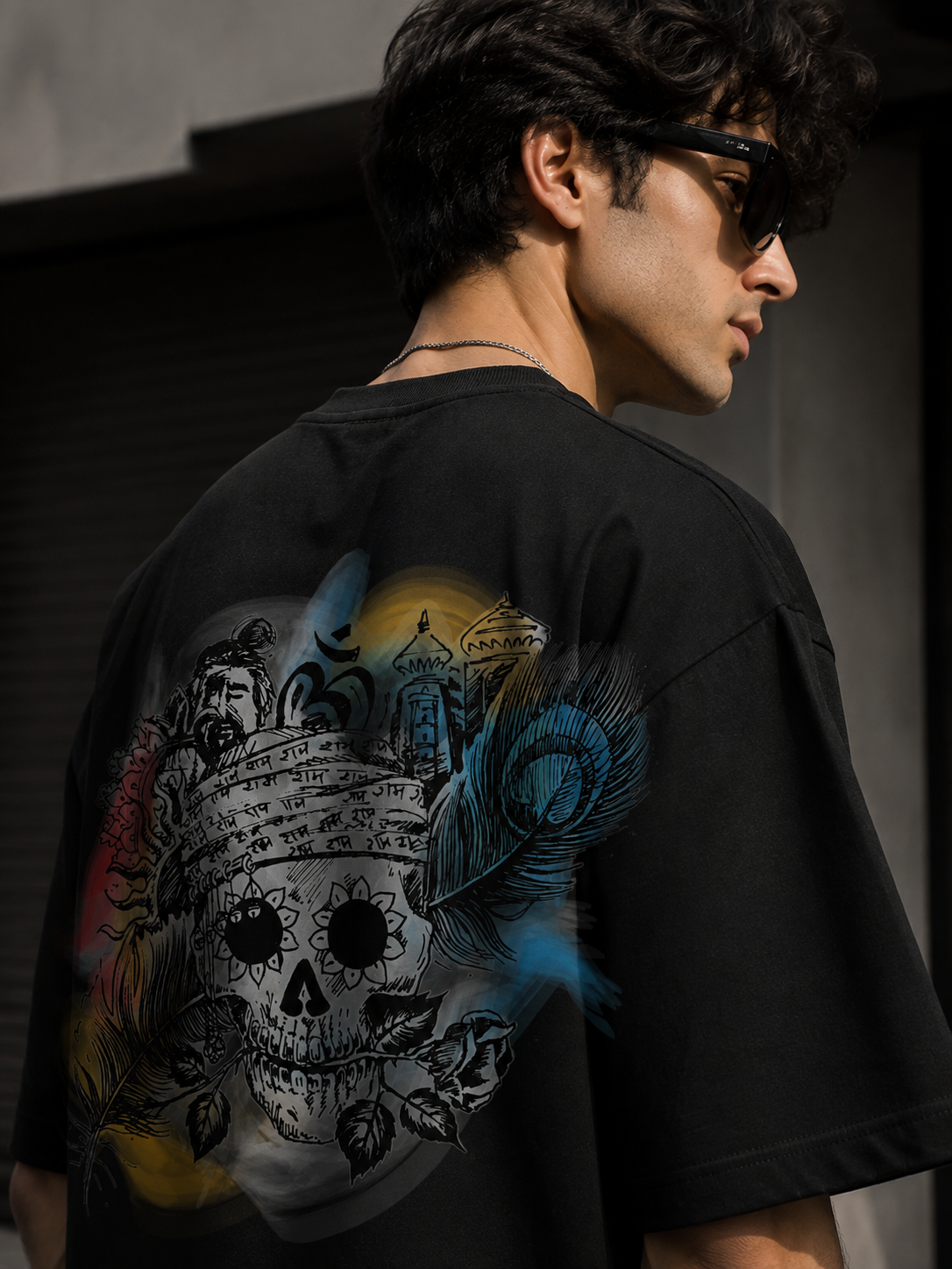 TEEZO Shadow Skull premium 100% cotton oversized drop shoulder T-shirt