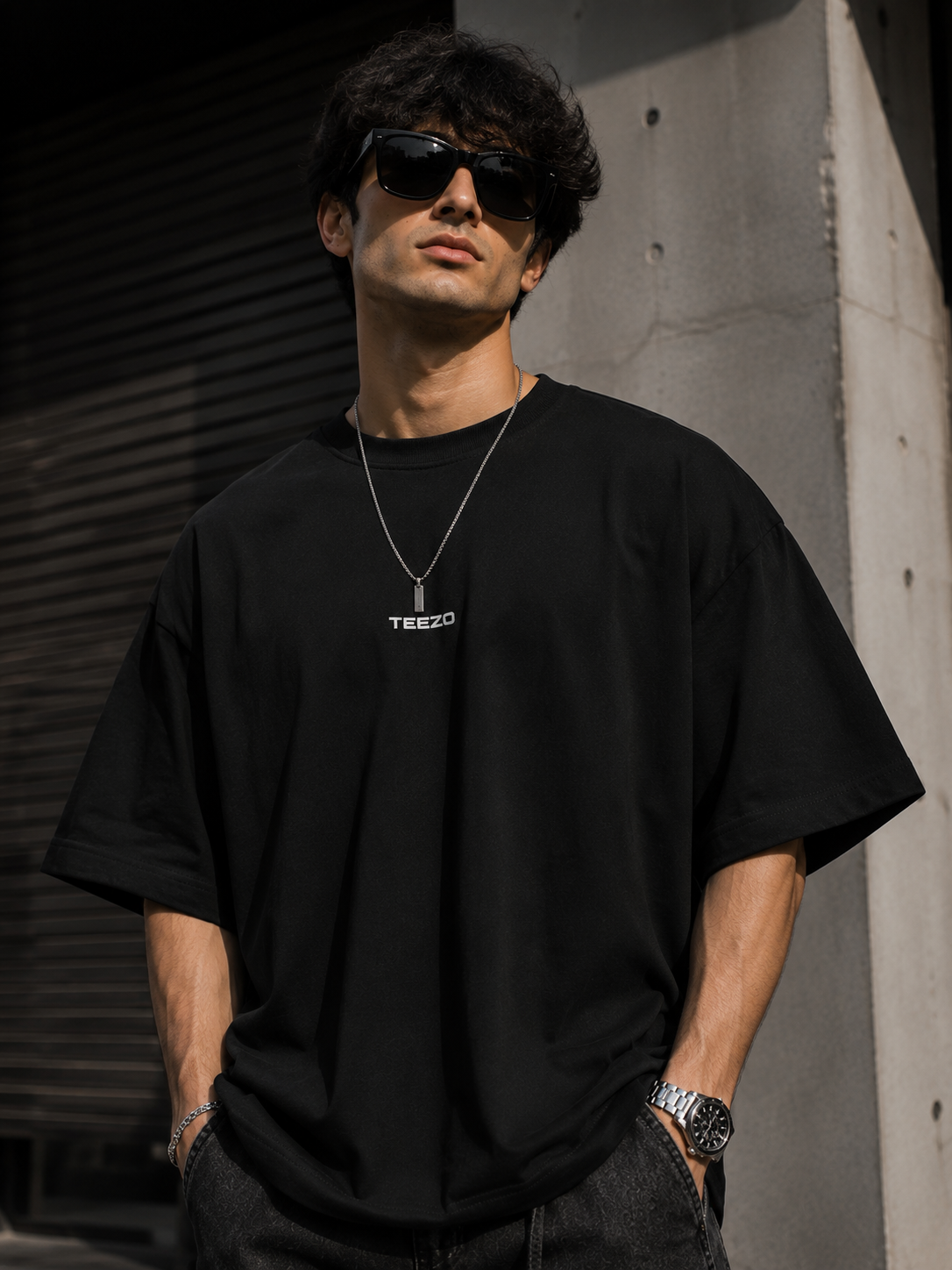 TEEZO Shadow Skull premium 100% cotton oversized drop shoulder T-shirt