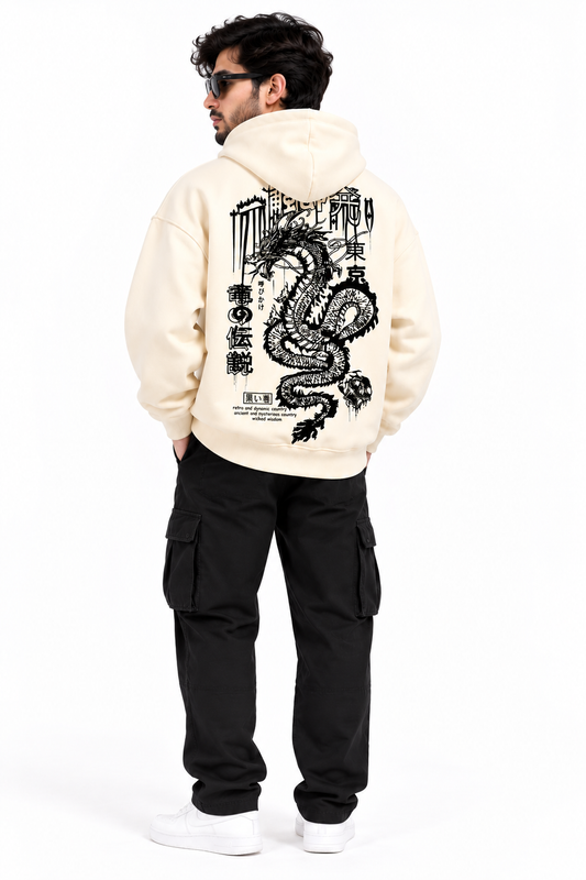 Japanese Dragon Oversized Hoodie – Off White | TEEZO