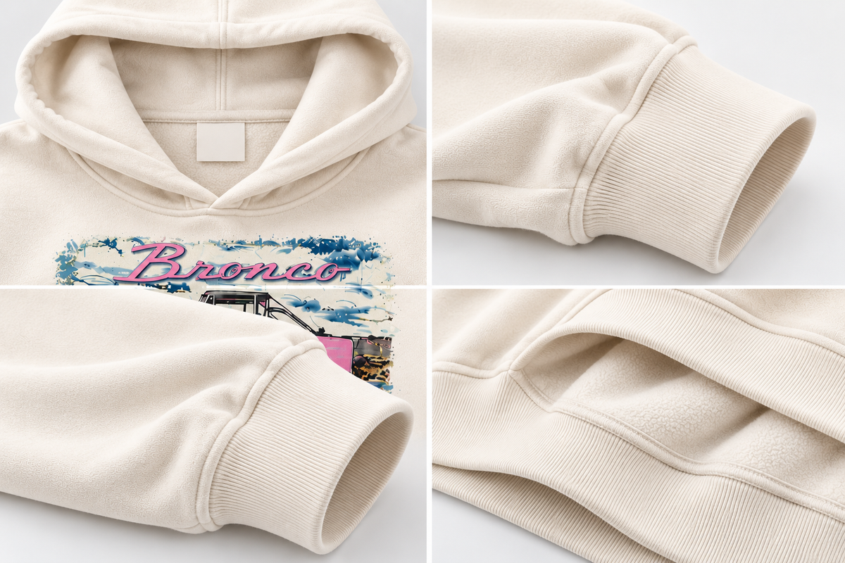 TEEZO Cream Bronco Oversized Graphic Hoodie with Vintage 4x4 Car Graphic