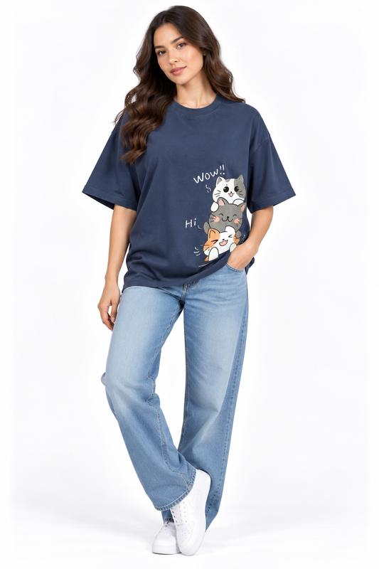 3 Cats WOW HI | 200 GSM Premium Oversized T-Shirt – TEEZO