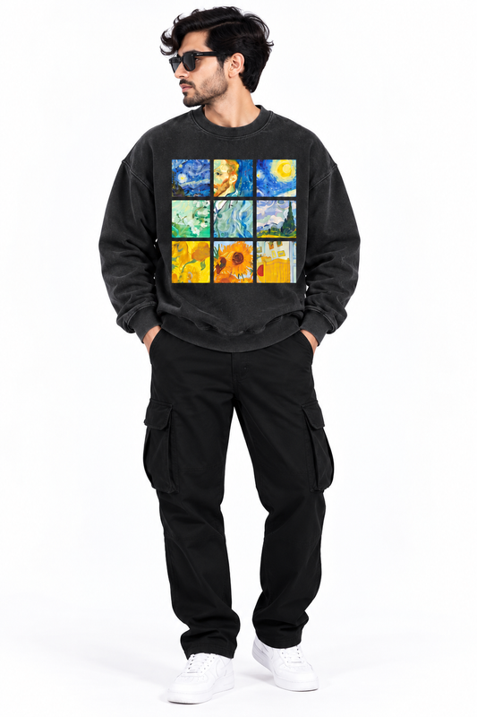 Van Gogh Art Oversized Sweatshirt – Charcoal Black