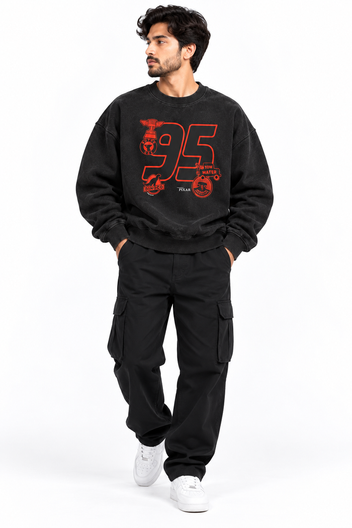 Racing 95 Oversized Sweatshirt – Washed charcoal Black