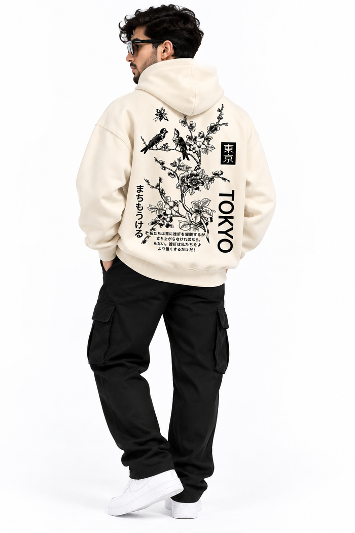 Tokyo Sakura Oversized Hoodie – Off White Japanese Streetwear
