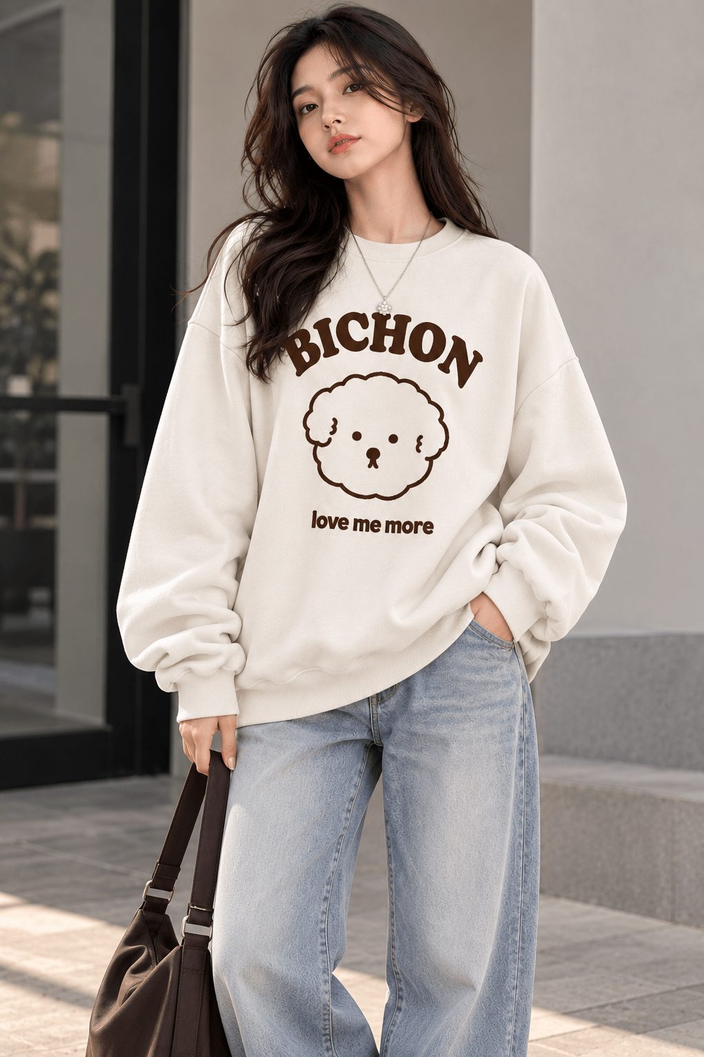 TEEZO Bichon inspired oversized graphic sweatshirt