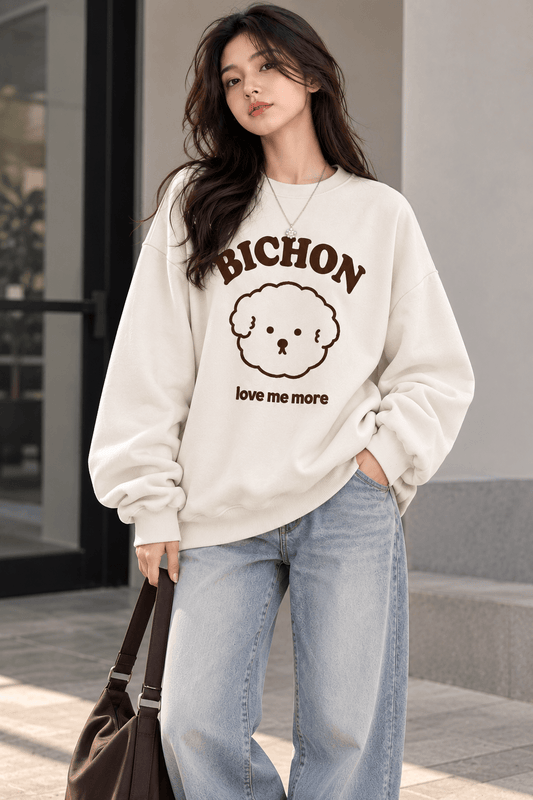 TEEZO Bichon inspired oversized graphic sweatshirt