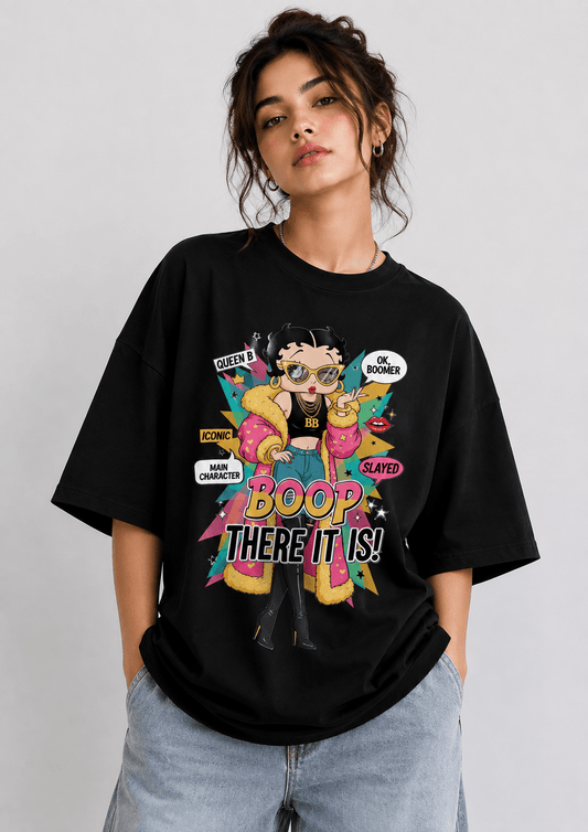 TEEZO Boop There It Is oversized drop shoulder graphic t-shirt black