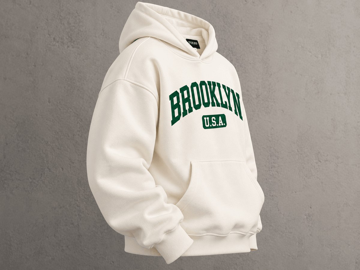 TEEZO off white Brooklyn graphic oversized hoodie for men