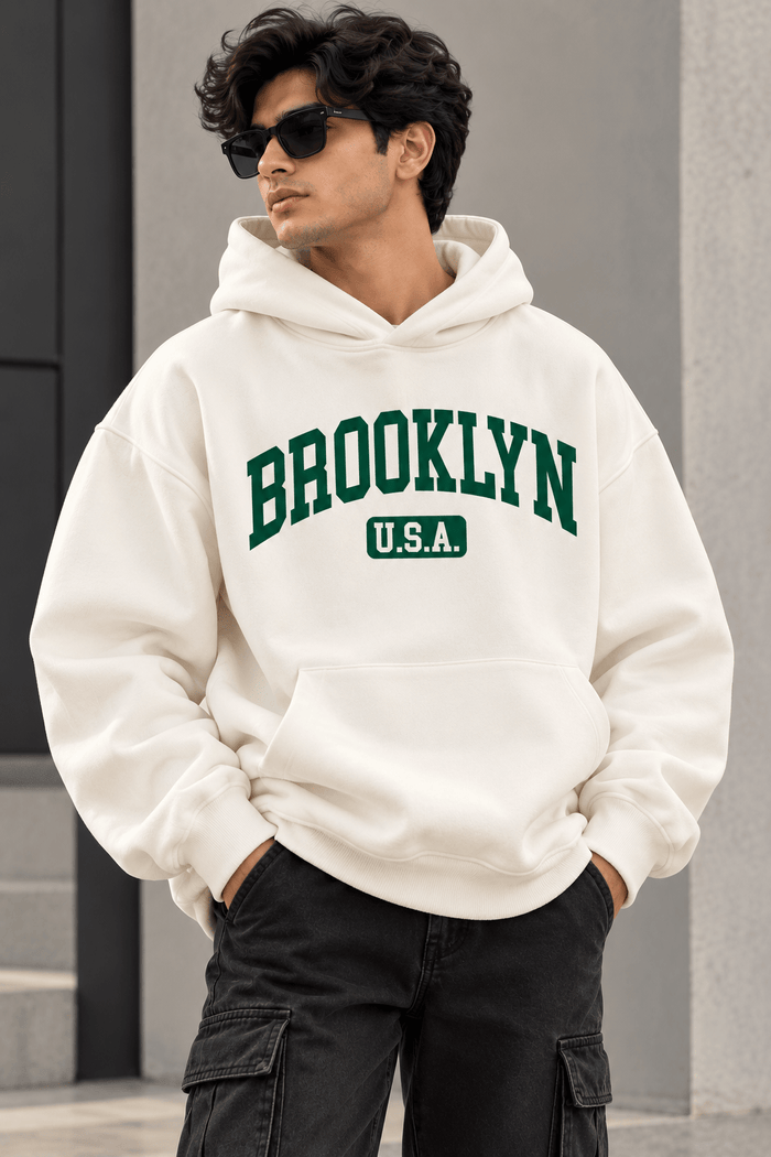 Brooklyn Graphic Oversized Hoodie – Off White | TEEZO
