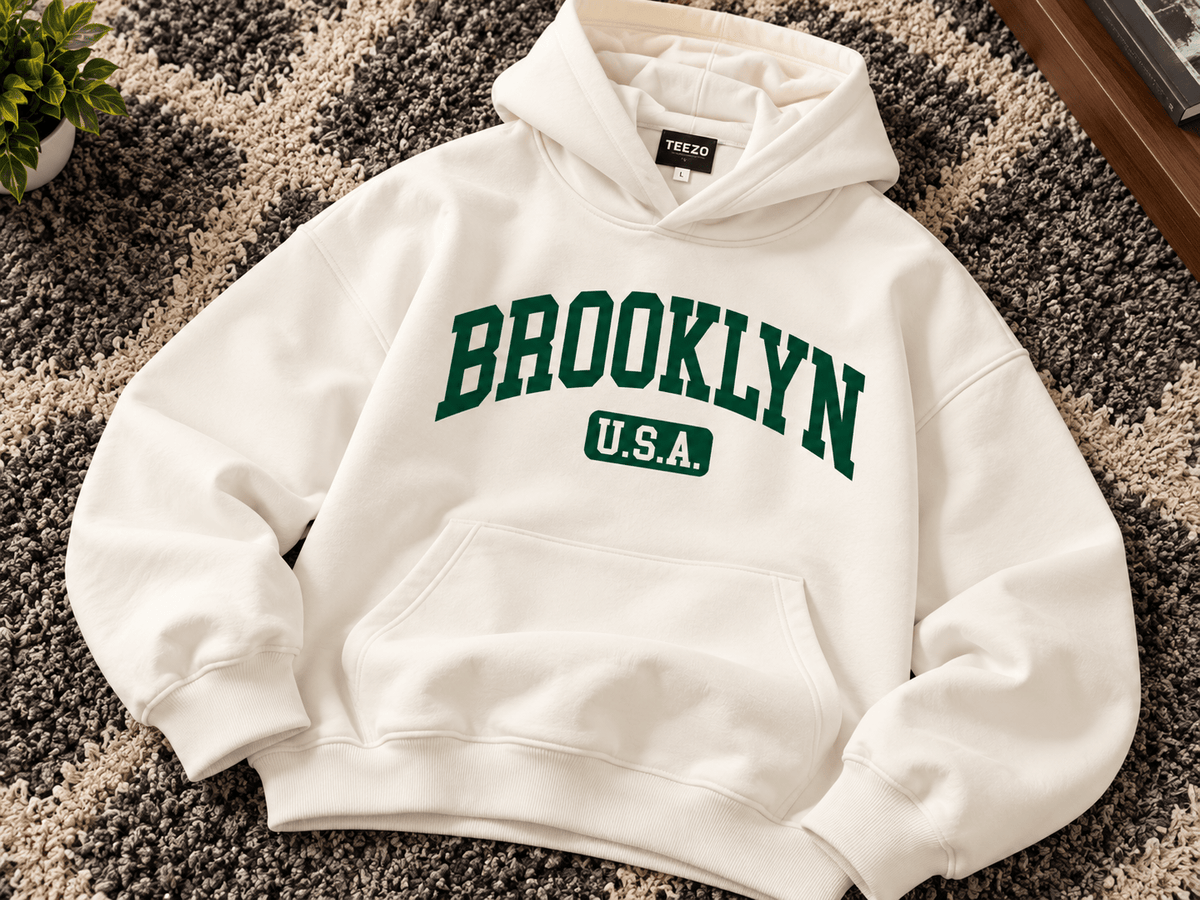 TEEZO off white Brooklyn graphic oversized hoodie for men