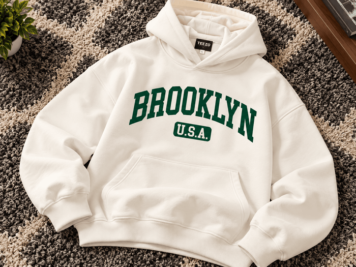 Brooklyn Graphic Oversized Hoodie – Off White | TEEZO