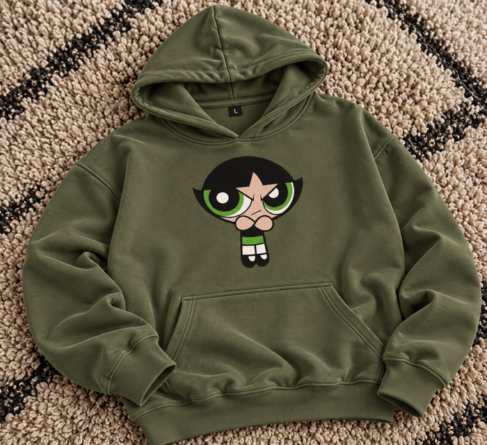 Buttercup Graphic Oversized Hoodie – Olive Green