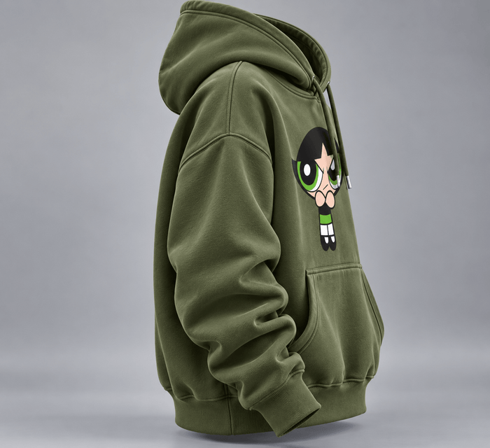Buttercup Graphic Oversized Hoodie – Olive Green