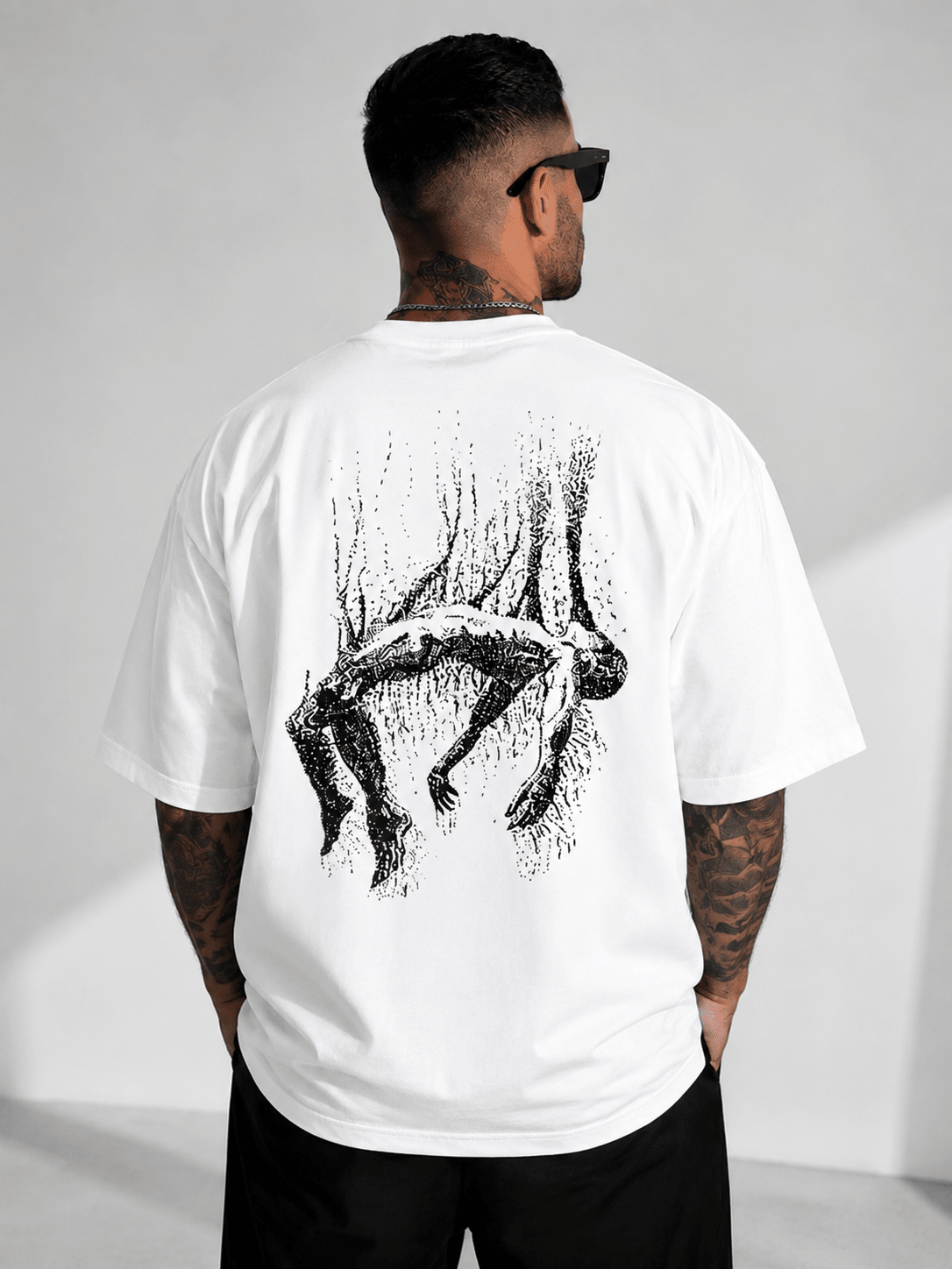 Fall (White) oversized drop shoulder T-shirt by TEEZO Pakistan