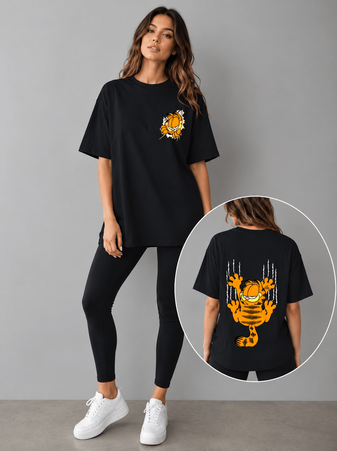 Garfield2 (Black) oversized drop shoulder T-shirt by TEEZO Pakistan