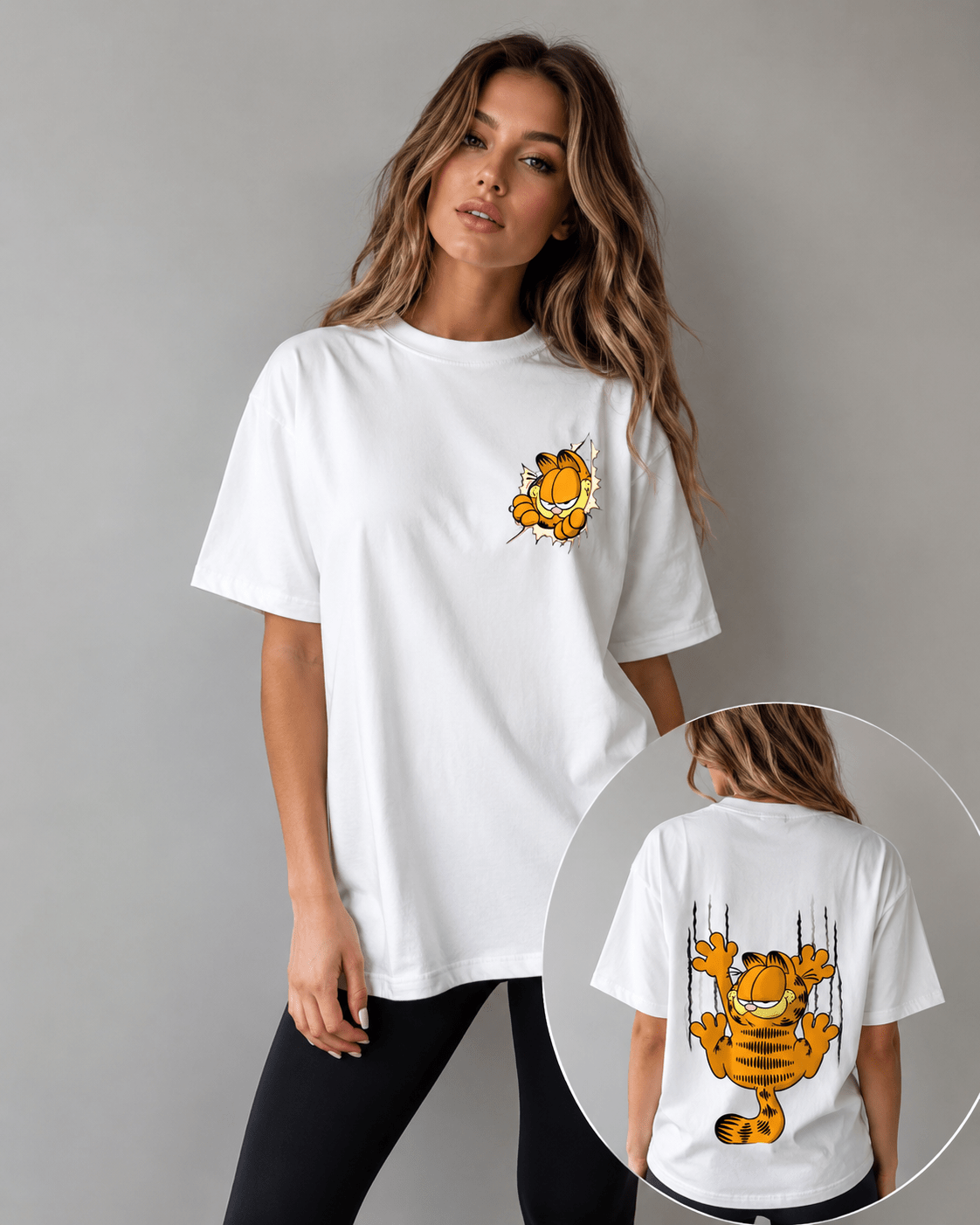 Garfield2 (White) oversized drop shoulder T-shirt by TEEZO Pakistan
