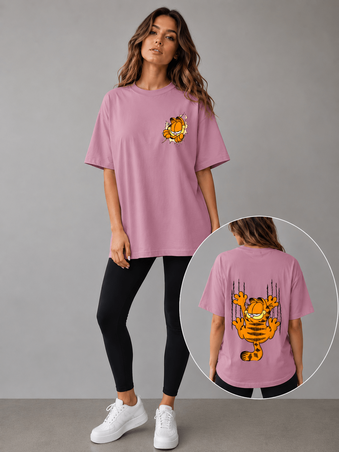 Garfield2 (Pink) oversized drop shoulder T-shirt by TEEZO Pakistan