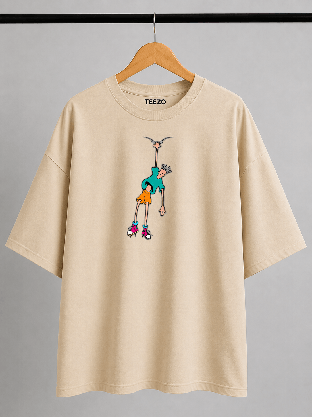 TEEZO Hanging Around oversized drop shoulder graphic t-shirt in beige