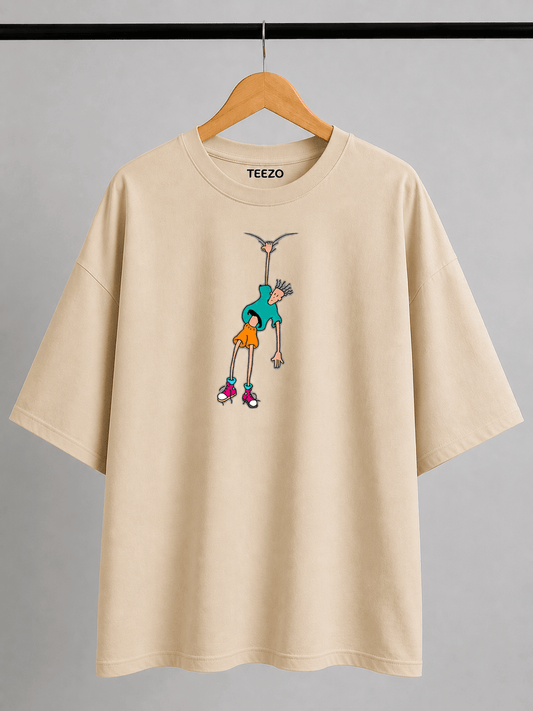 TEEZO Hanging Around oversized drop shoulder graphic t-shirt in beige