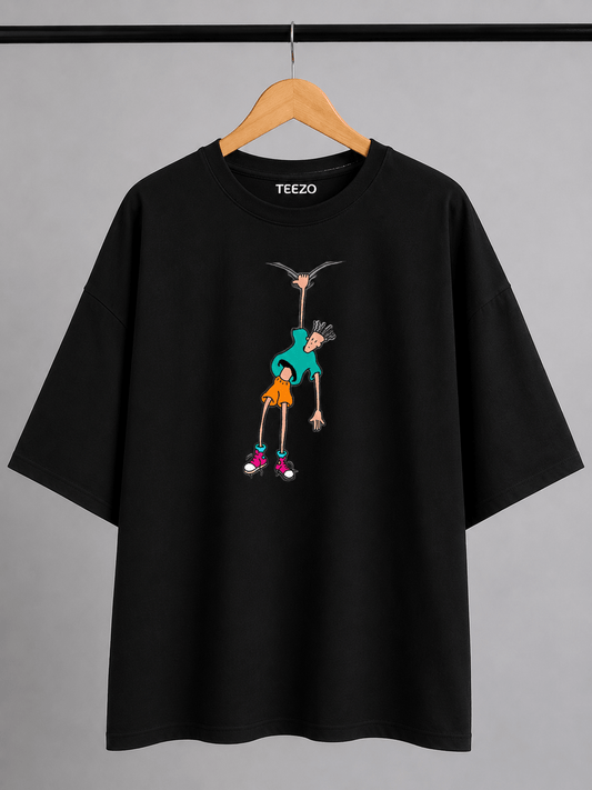 TEEZO Hanging Around oversized drop shoulder graphic t-shirt in black