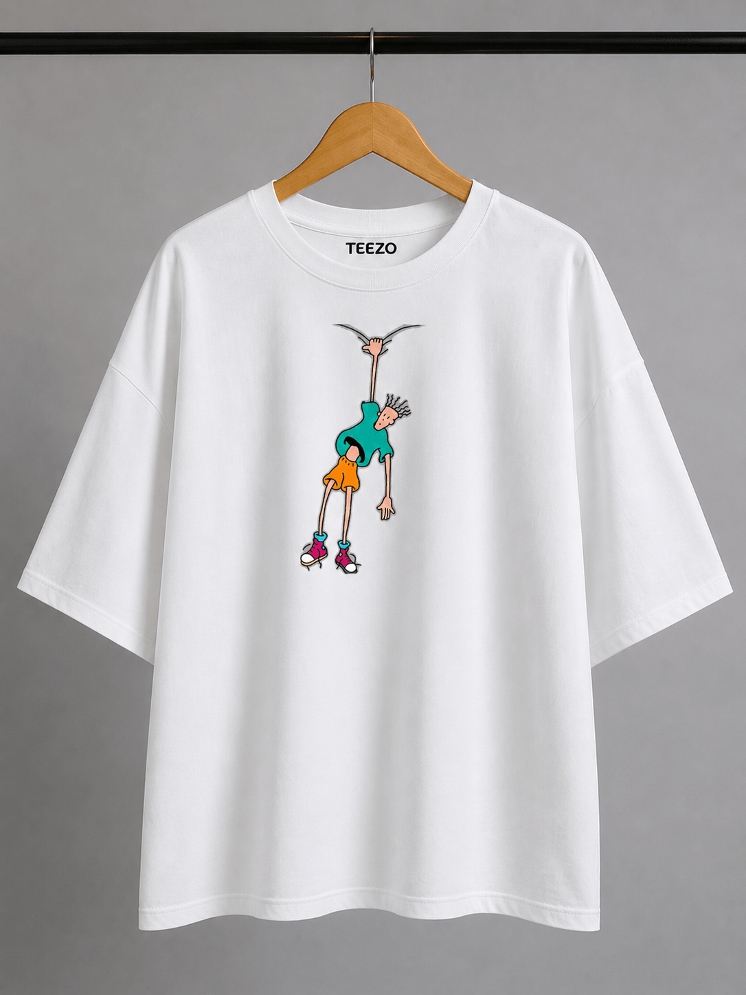 TEEZO Hanging Around oversized drop shoulder graphic t-shirt in white