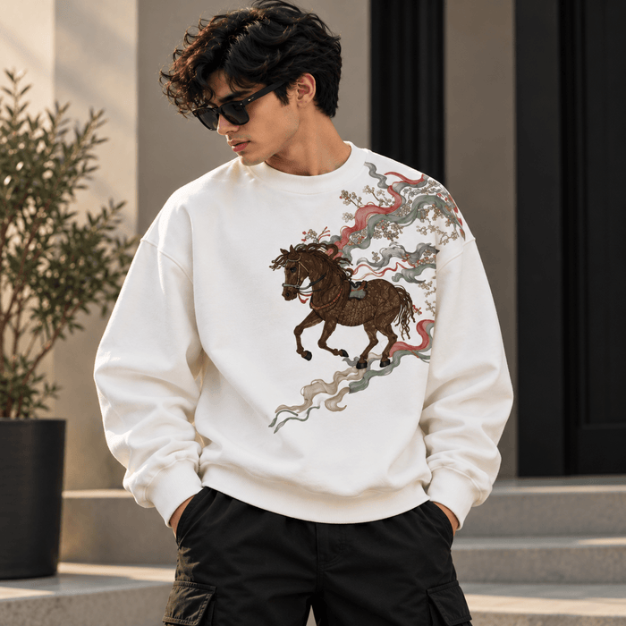 Horse Graphic Oversized Sweatshirt – Off White | TEEZO