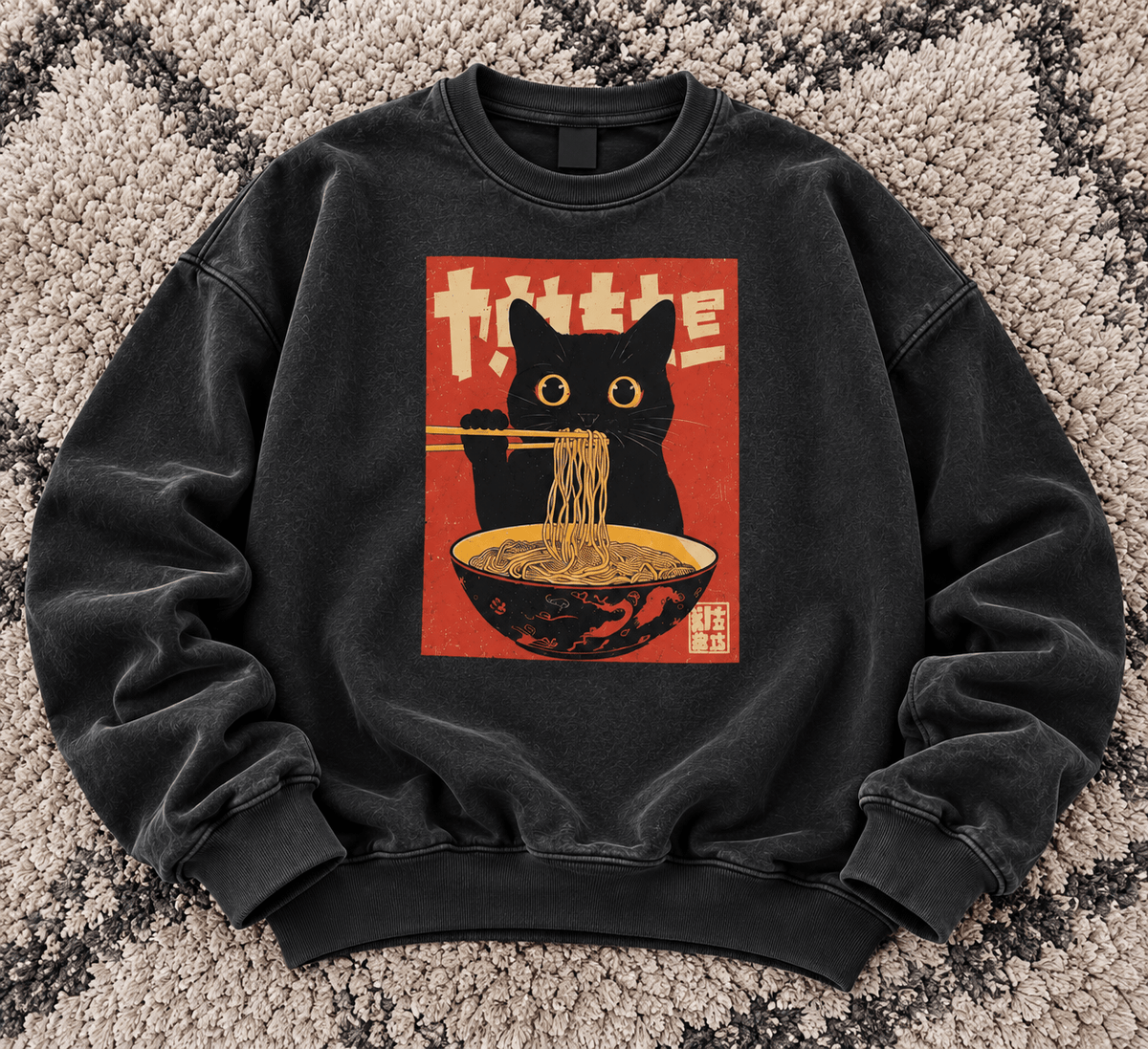 Japanese cat ramen graphic oversized sweatshirt by TEEZO