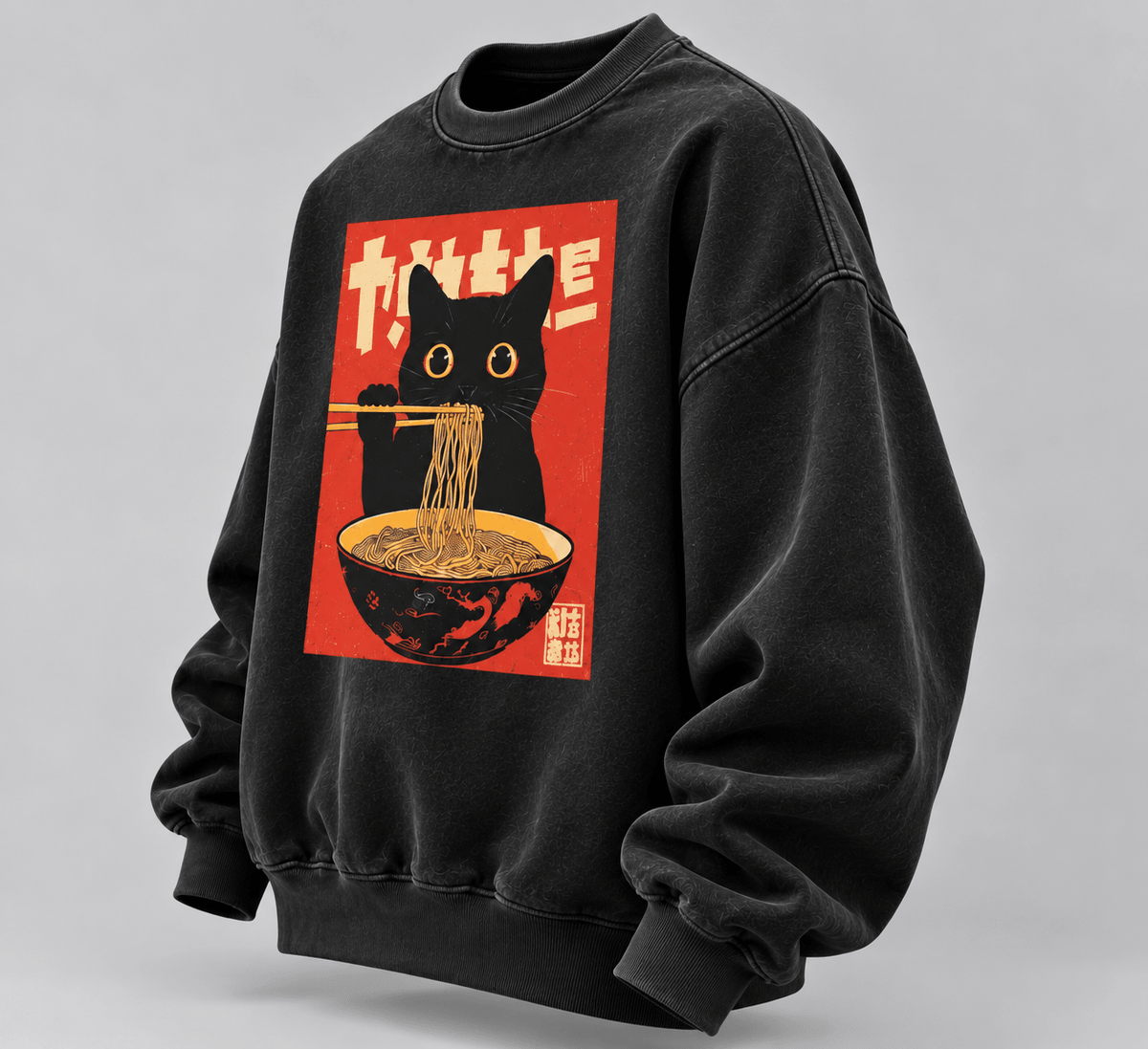 Japanese cat ramen graphic oversized sweatshirt by TEEZO
