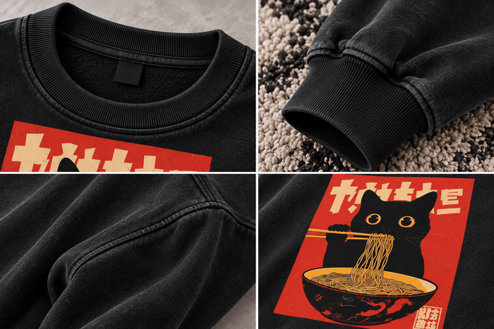 Japanese Cat Ramen Oversized Sweatshirt – Charcoal Black