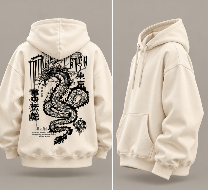 Japanese Dragon Oversized Hoodie – Off White | TEEZO