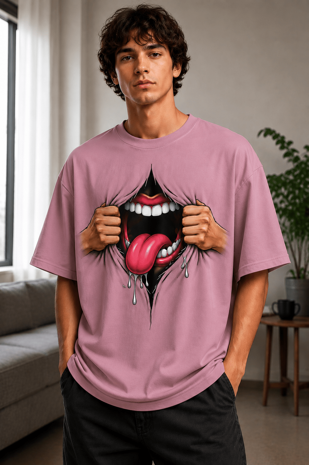 Loud (Pink) oversized drop shoulder T-shirt by TEEZO Pakistan