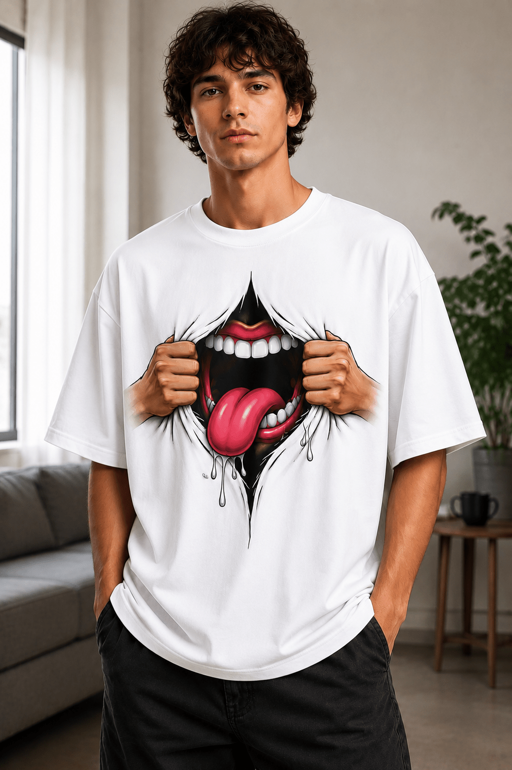 Loud (White) oversized drop shoulder T-shirt by TEEZO Pakistan