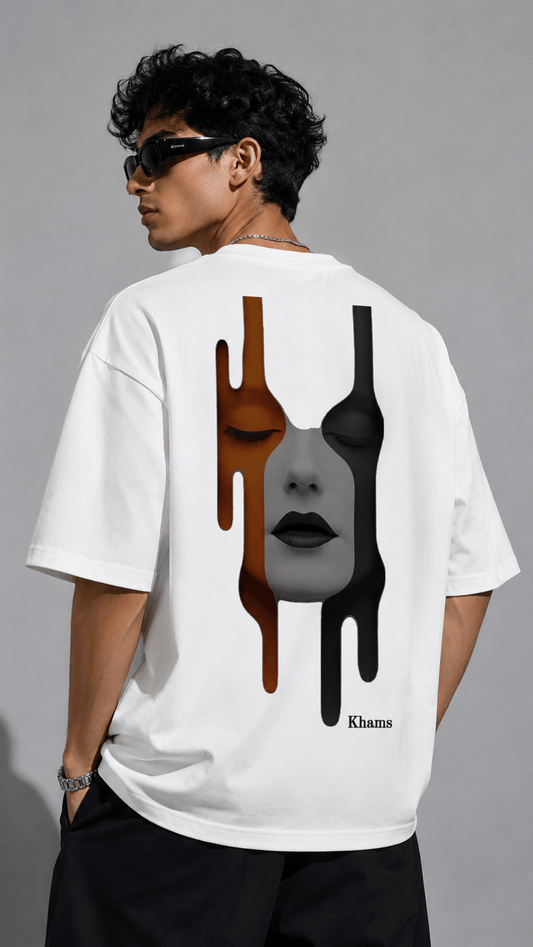 Melting Soul (White) oversized drop shoulder T-shirt by TEEZO Pakistan