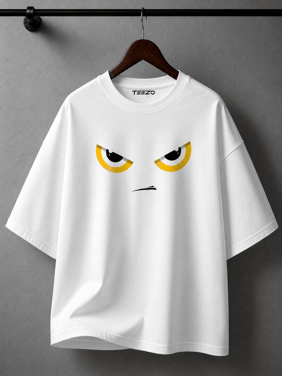 Minimal Angry Eyes Graphic Oversized Cotton T-Shirt for Unisex Streetwear