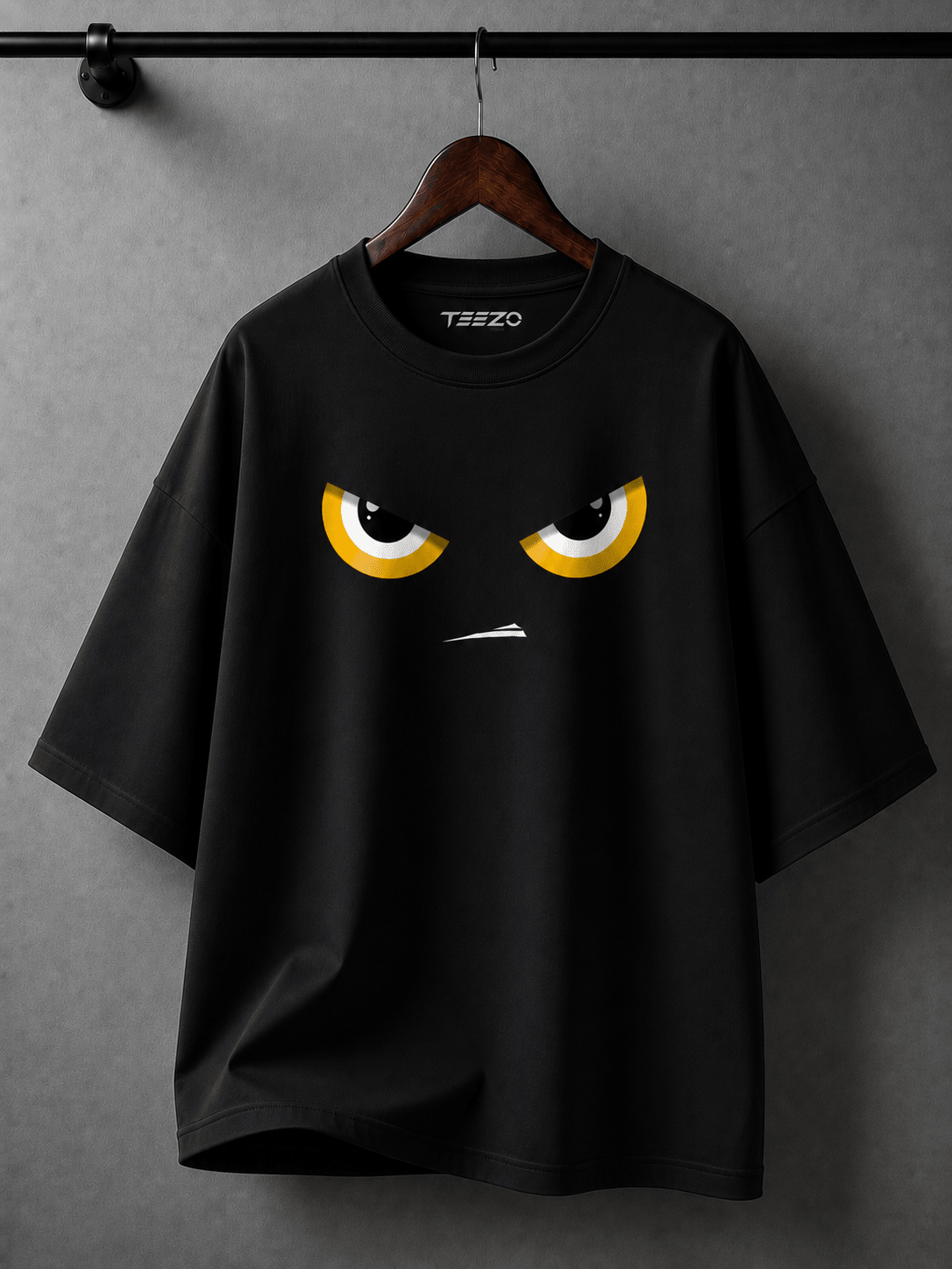 Minimal Angry Eyes Graphic Oversized Cotton T-Shirt for Unisex Streetwear
