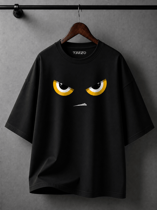 Minimal Angry Eyes Graphic Oversized Cotton T-Shirt for Unisex Streetwear
