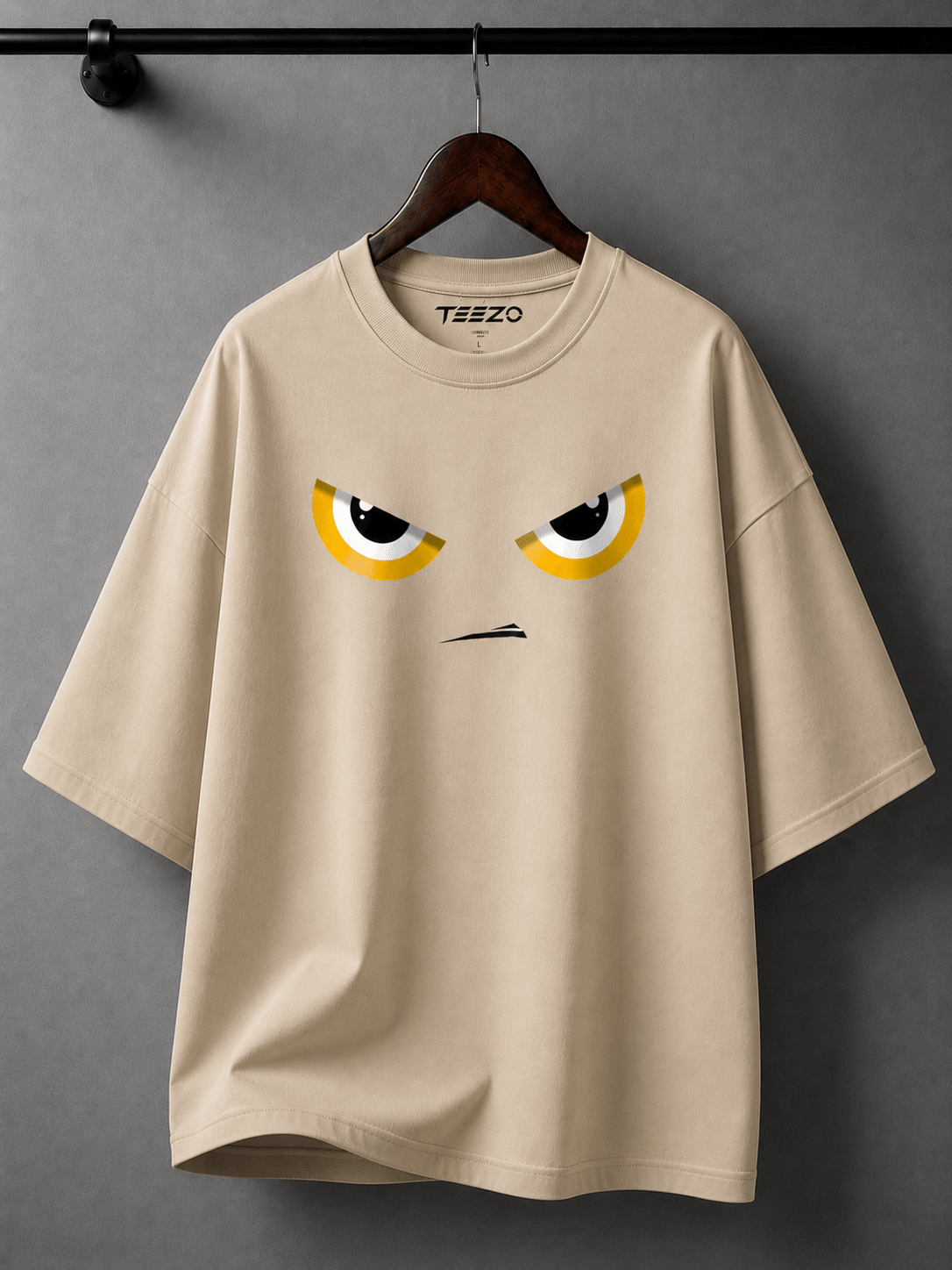 Minimal Angry Eyes Graphic Oversized Cotton T-Shirt for Unisex Streetwear