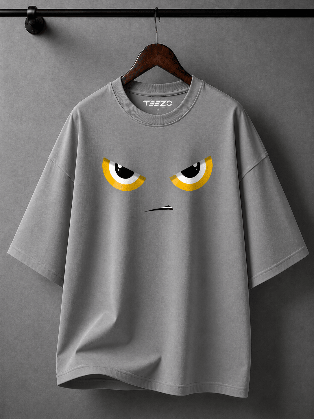 Minimal Angry Eyes Graphic Oversized Cotton T-Shirt for Unisex Streetwear