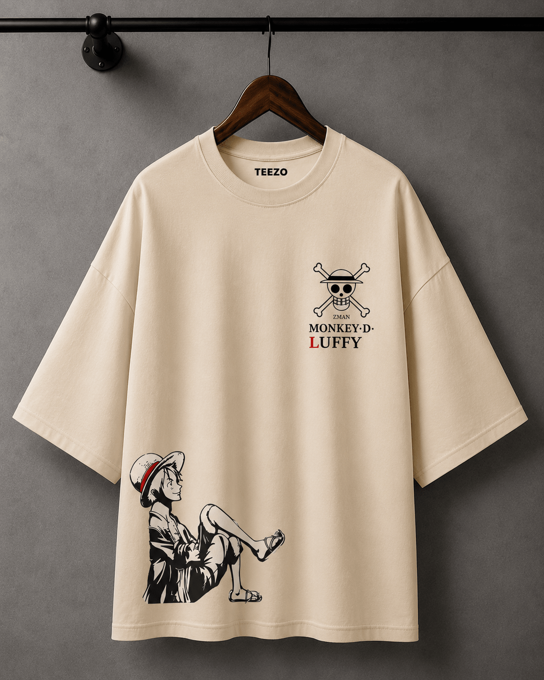 Monkey D. Luffy oversized anime graphic cotton T-shirt for unisex streetwear