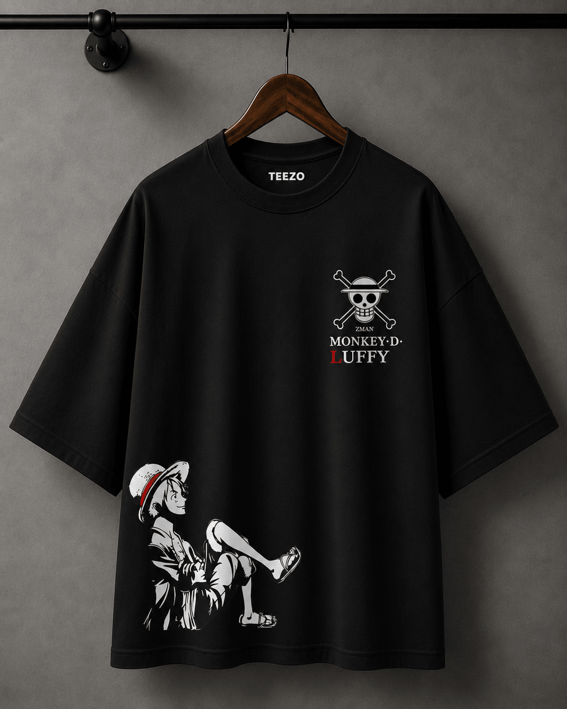 Monkey D. Luffy oversized anime graphic cotton T-shirt for unisex streetwear