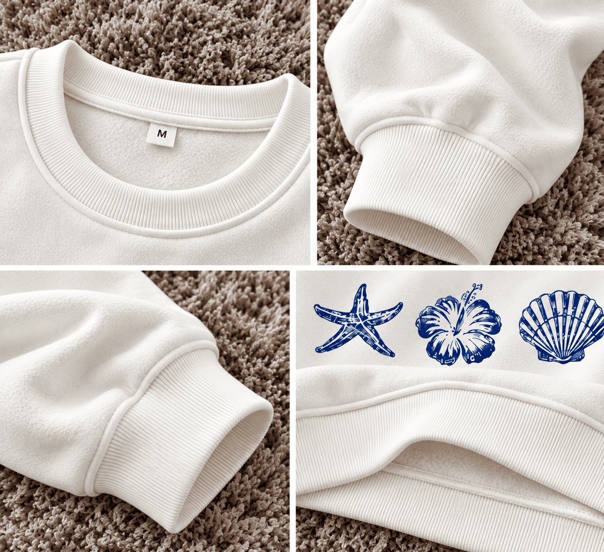 TEEZO  Nautical Oversized Sweatshirt with Blue Starfish Seashell and Floral Graphic