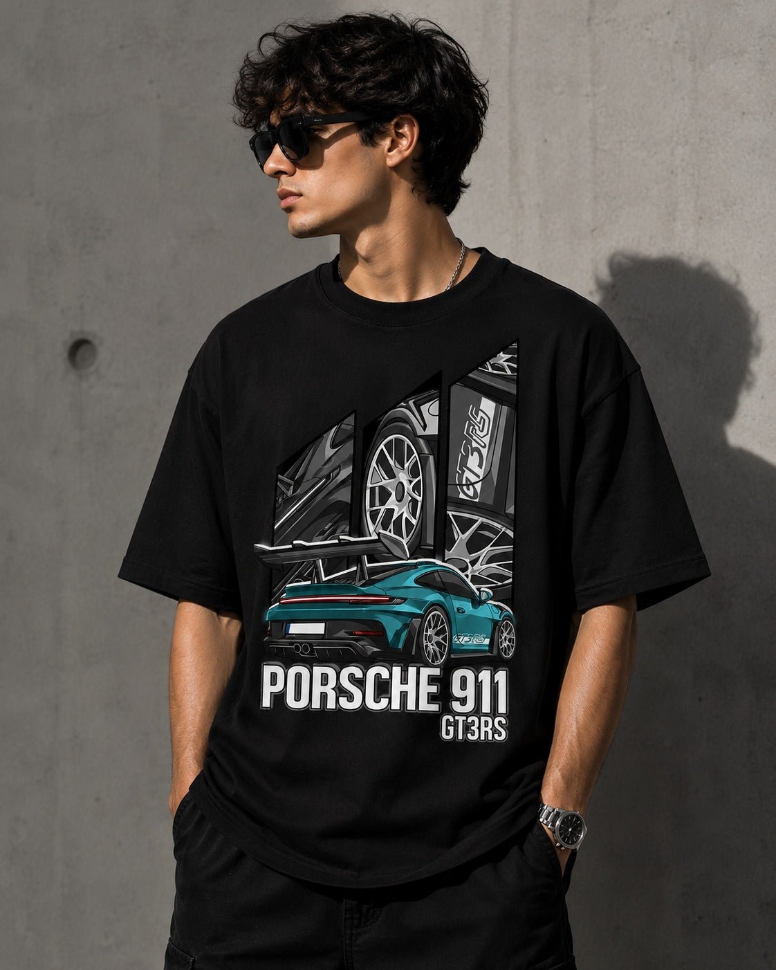 Porshe 911 (Black) oversized drop shoulder T-shirt by TEEZO Pakistan