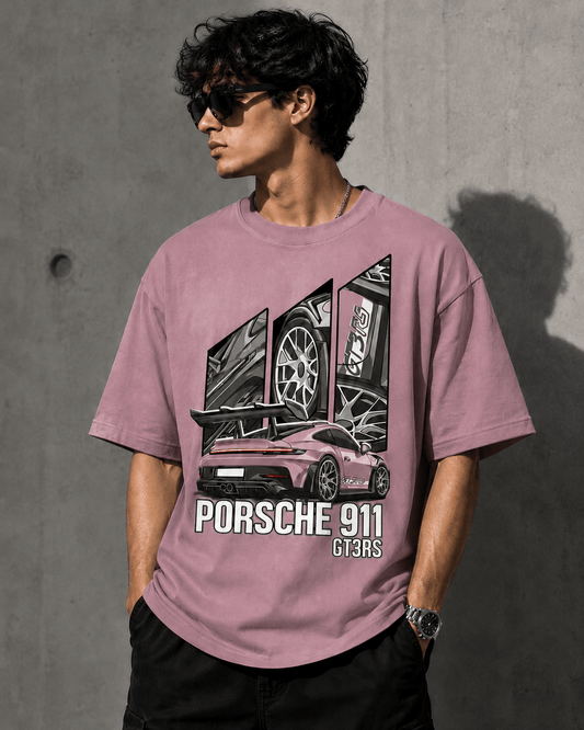 Porshe 911 (Pink) oversized drop shoulder T-shirt by TEEZO Pakistan